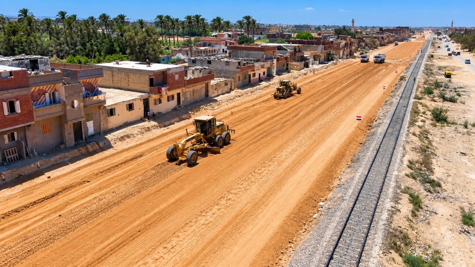 Graders levelling along the rail line