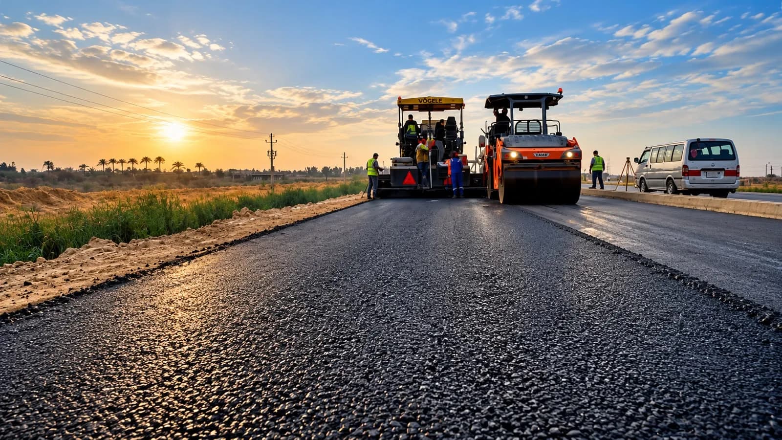 Paving at sunset